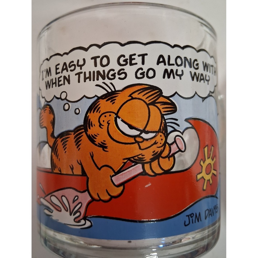Garfield Mugs Coffee Cups Complete Set of4 1978 McDonalds Clear Glass Vtg Bright